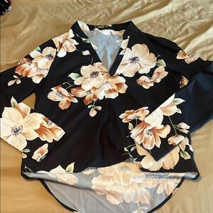 SHEIN Orange Wrap Blouse with Long Sleeves and Mandarin Collar